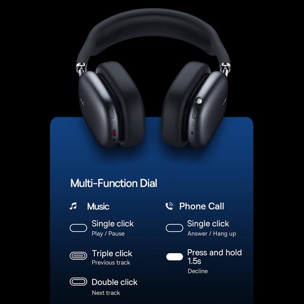 Słuchawki bezprzewodowe nauszne Baseus Bowie H2 ANC - szare-3112608