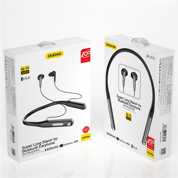 Dudao sportowe słuchawki dokanałowe bluetooth neckband 400mAh czarny (U5Max)-2264966