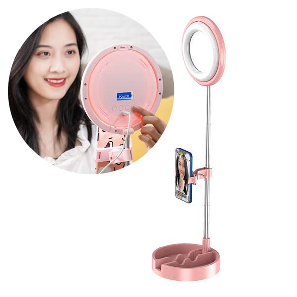 Lampa LED Ring Flash statyw zestaw do nagrywania live streaming filmów YouTube TikTok Instagram uchwyt na telefon do selfie lampa pierścieniowa różowy (1TMJ pink)-2187004