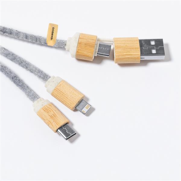 Kabel do ładowania z bambusa i filcu RPET-3086764