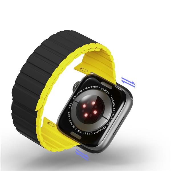 Magnetyczny pasek Apple Watch SE, 9, 8, 7, 6, 5, 4, 3, 2, 1 (41, 40, 38 mm) Dux Ducis Strap (LD Version) - czarno-żółty-3125366