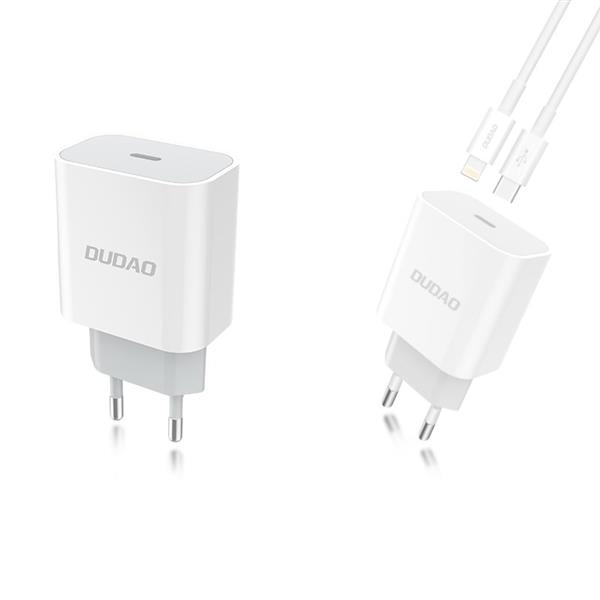 Dudao szybka ładowarka sieciowa EU USB Typ C Power Delivery 18W + kabel przewód USB Typ C / Lightning 1m biały (A8EU + PD cable white)-2148473