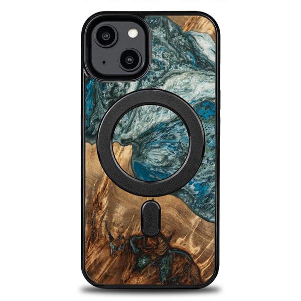 Etui z drewna i żywicy na iPhone 15 MagSafe Bewood Unique Planeta Ziemia - niebiesko-zielone-3140647