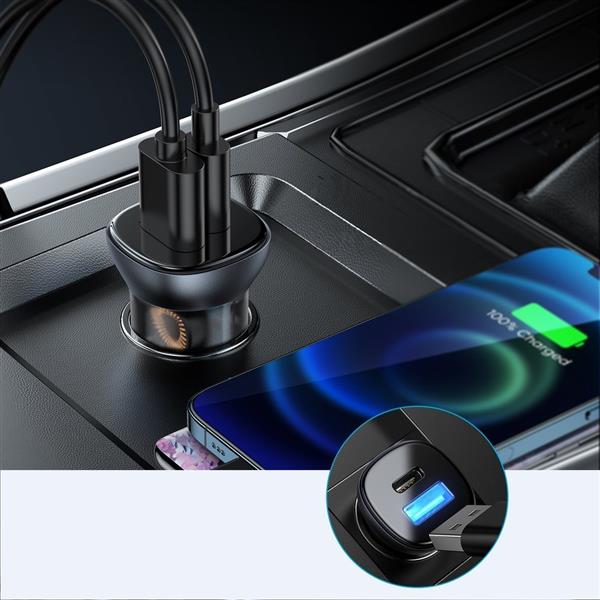 Joyroom szybka ładowarka samochodowa USB Typ C / USB 38 W 3 A Power Delivery Quick Charge 3.0 AFC SCP szary (C-A42)-2202721