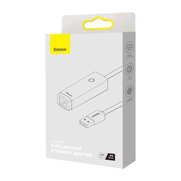 Baseus Lite Series adapter USB Typ A - RJ45 gniazdo LAN 100Mbps czarny (WKQX000001)-2388130