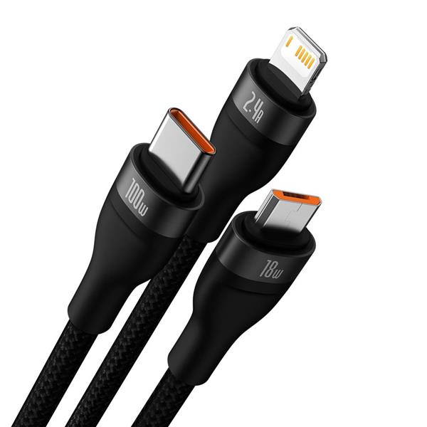 Baseus kabel 3w1 Flash II USB + USB-C - Lightning + USB-C + microUSB 1,5 m 3,5A czarny 100W-2988030