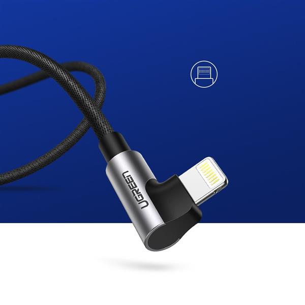 Ugreen kątowy kabel przewód USB - Lightning MFI 1m 2,4A czarny (60521)-2150825