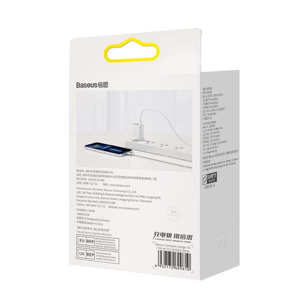 Baseus Compact ładowarka sieciowa 3x USB 17W wtyczka UK biały (CCXJ020302)-2402257