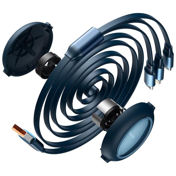 Baseus Bright Mirror zwijany kabel przewód 3w1 USB - micro USB/ USB Typ C/ Lightning 66W 1,2m niebieski (CAMLC-MJ03)-2208974