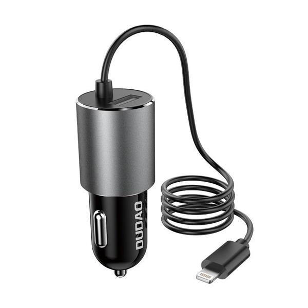 Dudao ładowarka samochodowa USB z wbudowanym kablem Lightning 3,4 A czarny (R5Pro L)-2171549