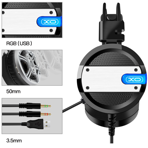 XO słuchawki przewodowe GE-02 jack 3,5mm nauszne czarne-2046759