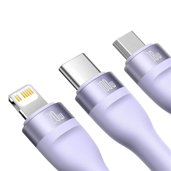 Baseus Flash Series II kabel USB Typ C / USB Typ A - USB Typ C / Lightning / micro USB 100 W 1,5 m fioletowy (CASS030205)-2299758