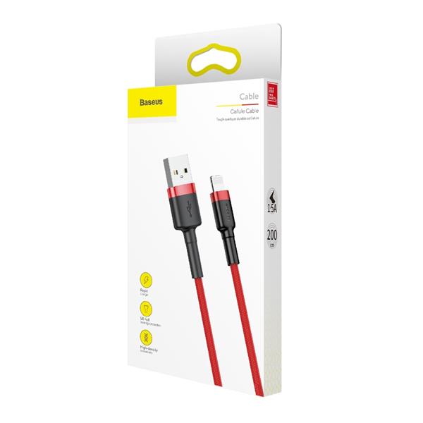 Baseus Cafule Cable wytrzymały nylonowy kabel przewód USB / Lightning QC3.0 1.5A 2M czerwony (CALKLF-C09)-2141724