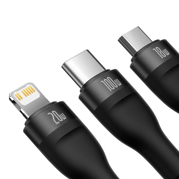 Baseus Flash Series II kabel USB Typ C / USB Typ A - USB Typ C / Lightning / micro USB 100 W 1,2 m czarny (CASS030101)-2299774