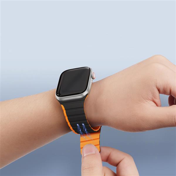 Magnetyczny pasek Apple Watch SE, 9, 8, 7, 6, 5, 4, 3, 2, 1 (41, 40, 38 mm) Dux Ducis Strap (LD Version) - czarno-pomarańczowy-3125348