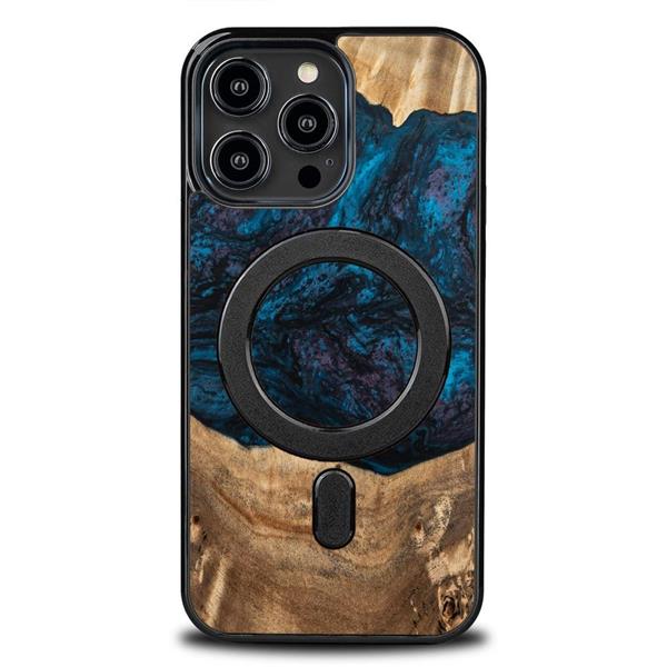 Etui z drewna i żywicy na iPhone 15 Pro Max MagSafe Bewood Unique Neptun - granatowo-czarne-3140641