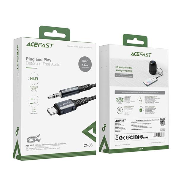 Acefast kabel audio USB Typ C - 3,5mm mini jack (męski) 1,2m, AUX szary (C1-08 deep space gray)-2269949