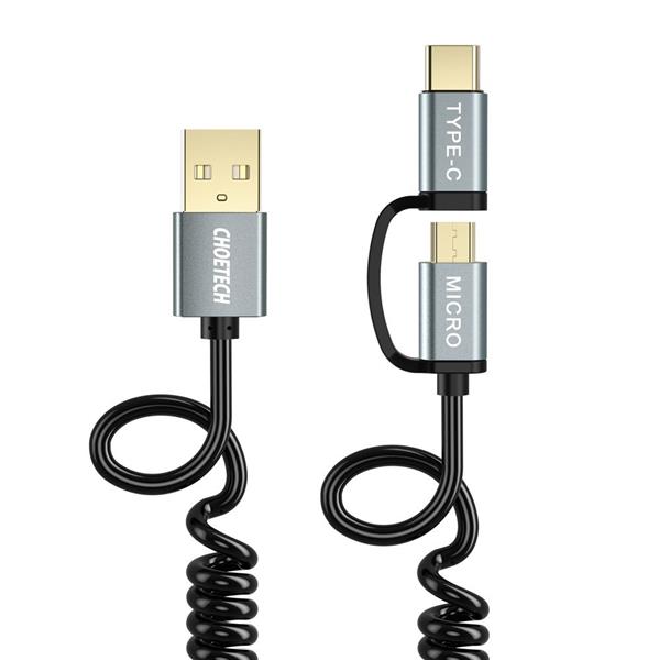 Choetech 2w1 kabel przewód USB - USB Typ C / micro USB 1,2m czarny (XAC-0012-101BK)-2218408