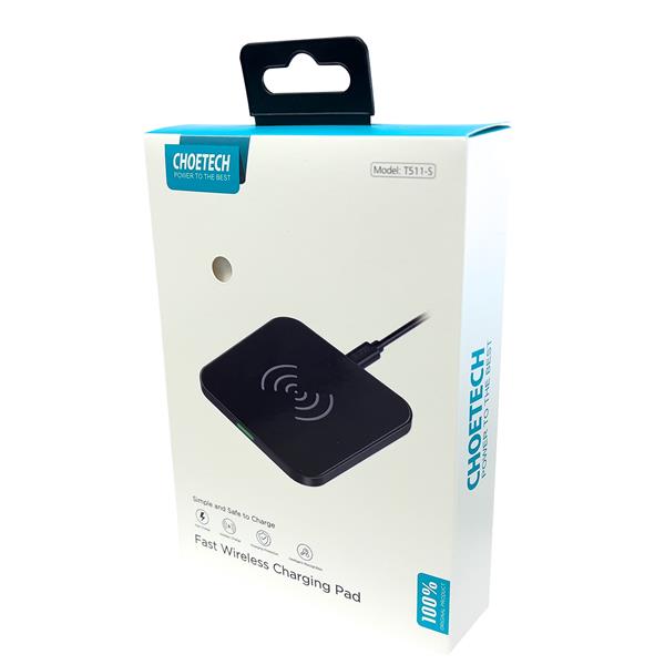 Choetech zestaw ładowarka bezprzewodowa Qi 10W do telefonu słuchawek czarny (T511-S) + ładowarka sieciowa EU 18W biała (Q5003)  + kabel USB - microUSB 1,2m biały-2608476