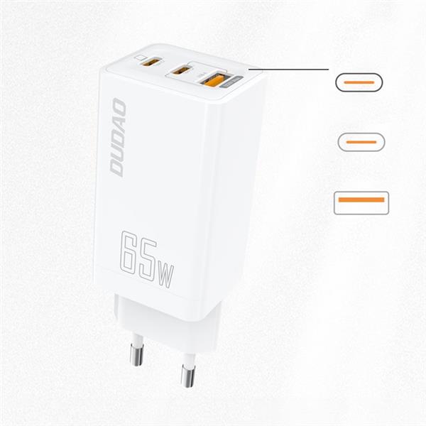 Dudao GaN szybka ładowarka sieciowa 65 W USB / 2x USB Typ C Quick Charge Power Delivery (azotek galu) biały (A7xs white)-2602180