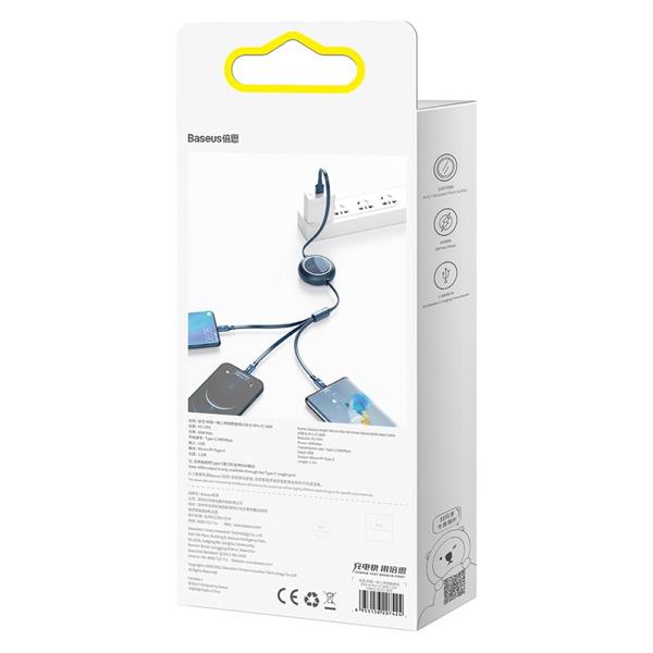Baseus Bright Mirror zwijany kabel przewód 3w1 USB - micro USB/ USB Typ C/ Lightning 66W 1,2m niebieski (CAMLC-MJ03)-2208978