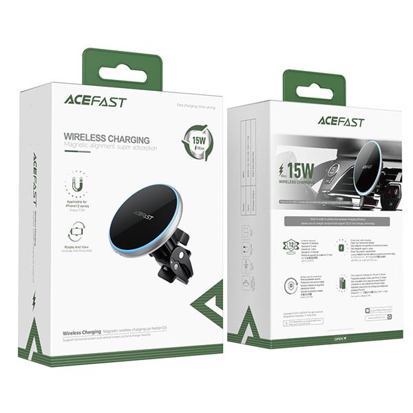 Acefast samochodowa ładowarka bezprzewodowa Qi z MagSafe 15W uchwyt magnetyczny do telefonu na kratkę wentylacji czarny (D3 black)-2270360