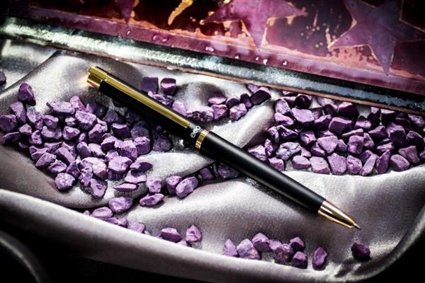 Długopis EXO Vela, czarny, złote wykończenia-3039710