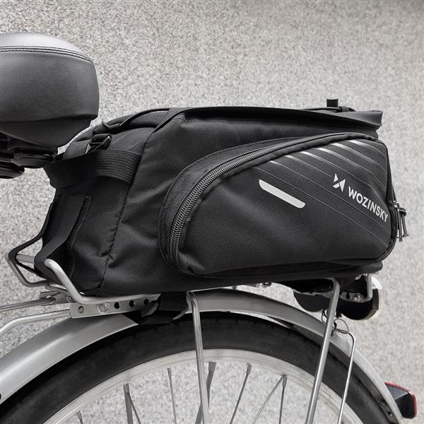 Wozinsky torba rowerowa na bagażnik z paskiem na ramię 9l (pokrowiec przeciwdeszczowy w zestawie) czarny (WBB22BK)-2168666