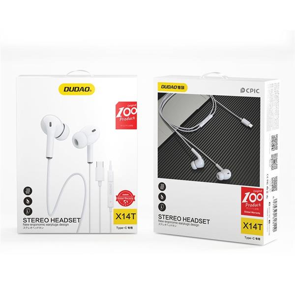 Dudao dokanałowe słuchawki zestaw słuchawkowy z pilotem i mikrofonem USB Typ C biały (X14T white)-2155633