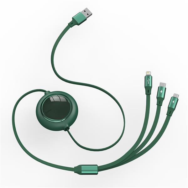 Baseus Bright Mirror płaski zwijany kabel 3w1 USB - USB Typ C / Lightning / micro USB 3,5 A 1,2 m zielony (CAMLT-MJ06)-2185919