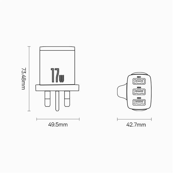 Baseus Compact ładowarka sieciowa 3x USB 17W wtyczka UK biały (CCXJ020302)-2402270