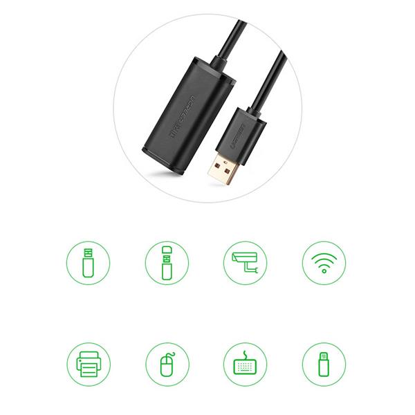 Ugreen kabel aktywny przedłużacz USB-A (męski) - USB-A (żeński) USB 2.0 480Mb/s 15m czarny (US121)-2964406
