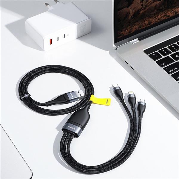 Baseus 3w1 kabel USB / USB Typ C - USB Typ C / Lightning / micro USB (5 A - 100 W / 20 W / 18 W) 1,2 m Power Delivery Quick Charge zielony (CA2T3-06)-2179013