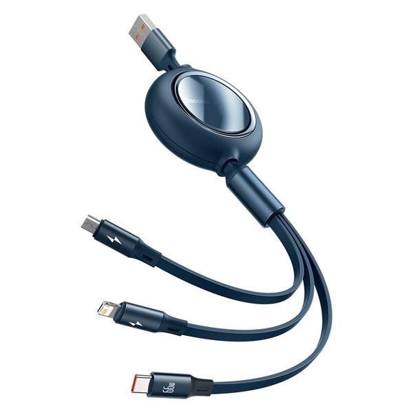 Baseus Bright Mirror zwijany kabel przewód 3w1 USB - micro USB/ USB Typ C/ Lightning 66W 1,2m niebieski (CAMLC-MJ03)-2208968