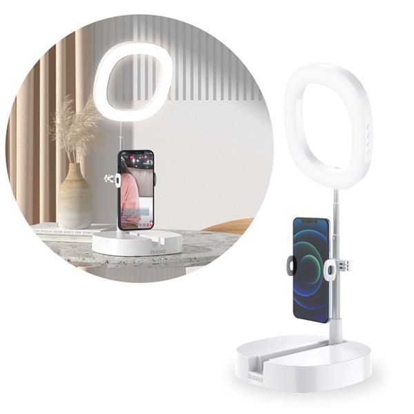Dudao lampa LED Ring Flash statyw zestaw do nagrywania live streaming filmów YouTube TikTok Instagram uchwyt na telefon do selfie lampa pierścieniowa biały (F16)-2242249