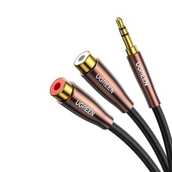Ugreen kabel przewód audio 3,5 mm mini jack - 2xRCA (żeńskie) 25 cm czarny (AV194 50129)-2207967