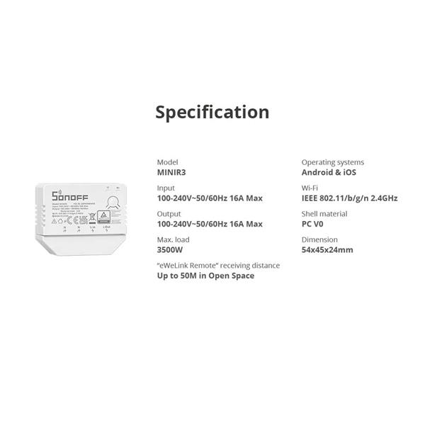 Sonoff dopuszkowy przełącznik prądowy Wi-Fi biały (MINIR3)-2394367