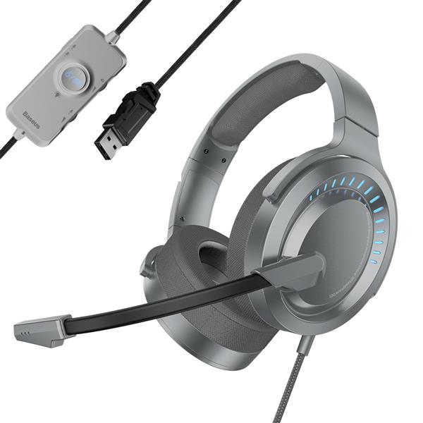 Baseus GAMO wokółuszne słuchawki USB z mikrofonem i pilotem dla graczy szary (NGD05-01)-2280336