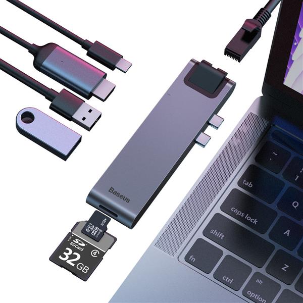 Baseus wielofunkcyjny HUB 7w1 stacja dokująca USB C Thunderbolt (MacBook Pro 2016 / 2017 / 2018) szary-2964228