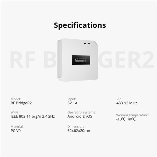 Sonoff centralka sterująca Wi-Fi do urządzeń RF433MHz biała (RF Bridge R2)-2394313