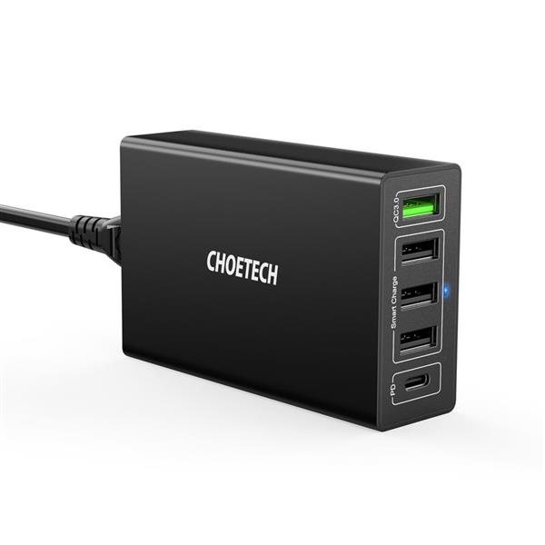 Choetech ładowarka sieciowa 4x USB / 1x USB Typ C 60W Power Delivery Quick Charge czarny (Q34U2Q-EU)-2218658