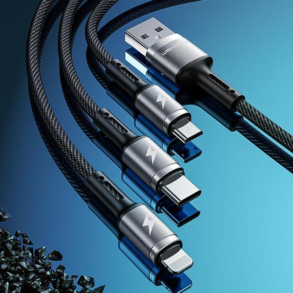 WK Design Gaming Series kabel 3w1 z końcówkami USB - USB Typ C / Lightning / micro USB 1,2m 3A czarny (WDC-150)-2276630