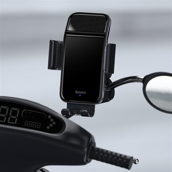 Baseus elektryczny rowerowy uchwyt na smartfon z wbudowanym panelem słonecznym 150mAh czarny (SUZG010001)-2382227
