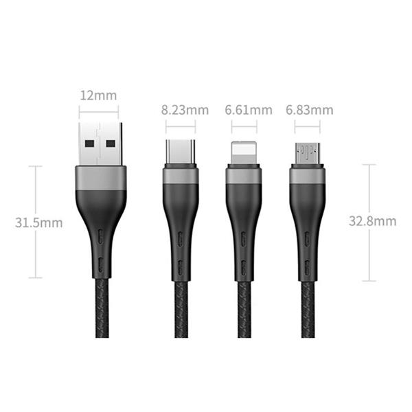 Proda Quark pro 3w1 kabel USB - Lightning / USB Typ C/ micro USB 5A 1,2m czarny (PD-B59th)-2205293
