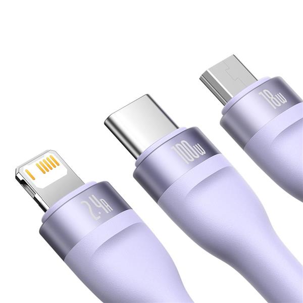 Baseus kabel 3w1 Flash II USB + USB-C - Lightning + USB-C + microUSB 1,5 m 3,5A fioletowy 100W-3000116