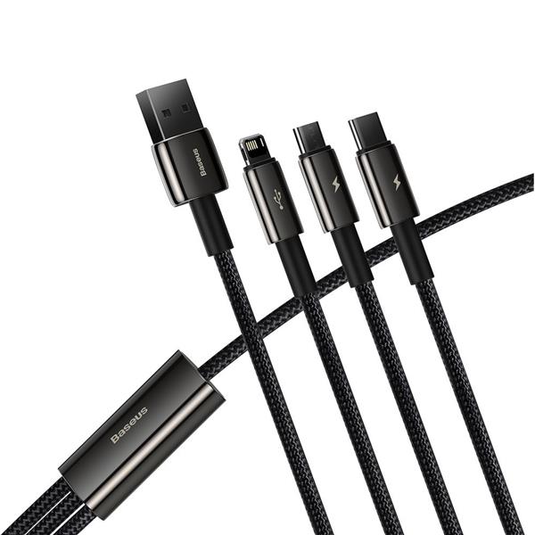 Baseus Tungsten 3w1 kabel USB - USB Typ C / Lightning / micro USB 3,5 A 1,5 m czarny (CAMLTWJ-01)-2187703