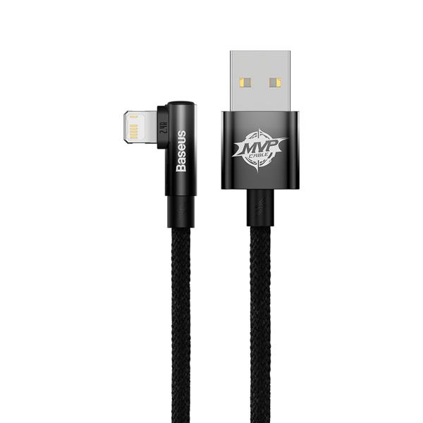 Baseus MVP 2 Elbow kątowy kabel przewód z bocznym wtykiem USB / Lightning 1m 2.4A czarny (CAVP000001)-2416623