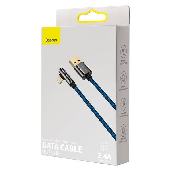 Baseus Legendary kątowy nylonowy kabel przewód USB - Lightning dla graczy 2,4A 2m niebieski (CACS000103)-2216459