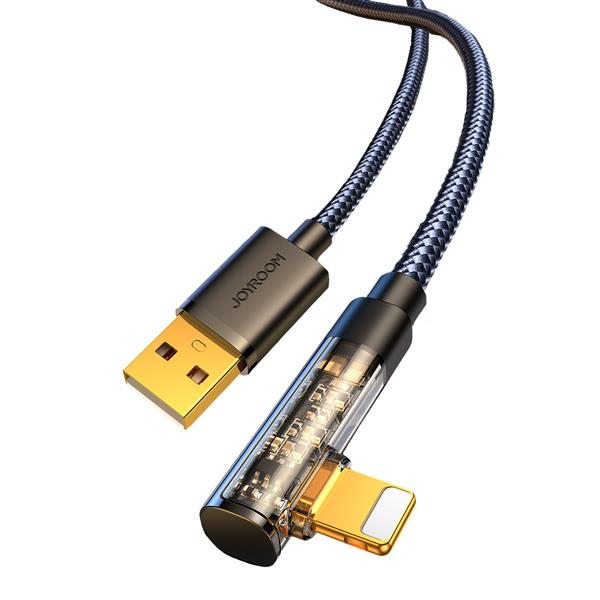 Joyroom kabel Lightning kątowy - USB do szybkiego ładowania i transferu danych 2.4A 1,2 m czarny (S-UL012A6)-2967322
