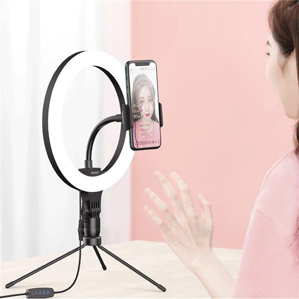 Baseus fotograficzna lampa 10'' ring flash pierścień LED do telefonu smartfona do zdjęć selfie filmów (YouTube, TikTok) + mini statyw czarny (CRZB10-A01)-2165566